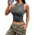 thumbnail image 3 of Women'S Cut Out Ruched Backless Cropped Tank Tops Slim Fit Scoop Neck Sleeveless Solid Tank Gray S, 3 of 9