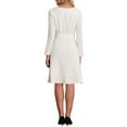 thumbnail image 3 of INSPIRE CHIC Women's Flare Dress V Neck Long Sleeve Belted Elegant Work Dresses 2XL Cream White, 3 of 5