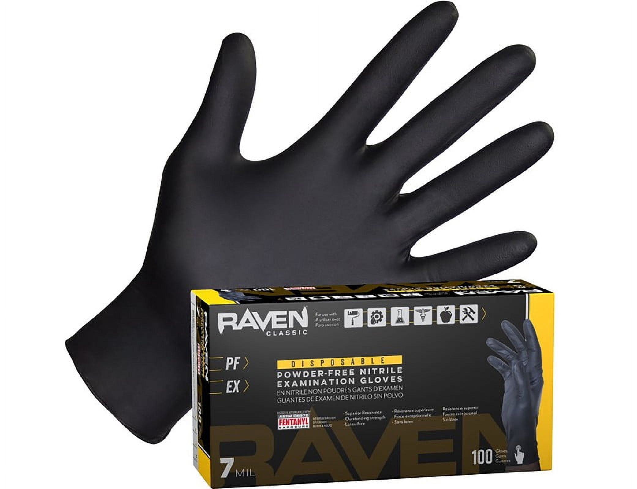RAVEN 66520, 7 mil Nitrile Exam Grade Gloves, Powder Free, Size 2X-Large, 100/Box, 10 Boxes/Case