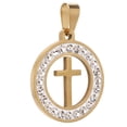 thumbnail image 3 of Colgante de crucifijo brillante, estilo elegante, decorativo, diamantes de imitación de acero de titanio, joyería de crucifijo redondo para hombres y mujeres, oro RF GS010, 3 of 14