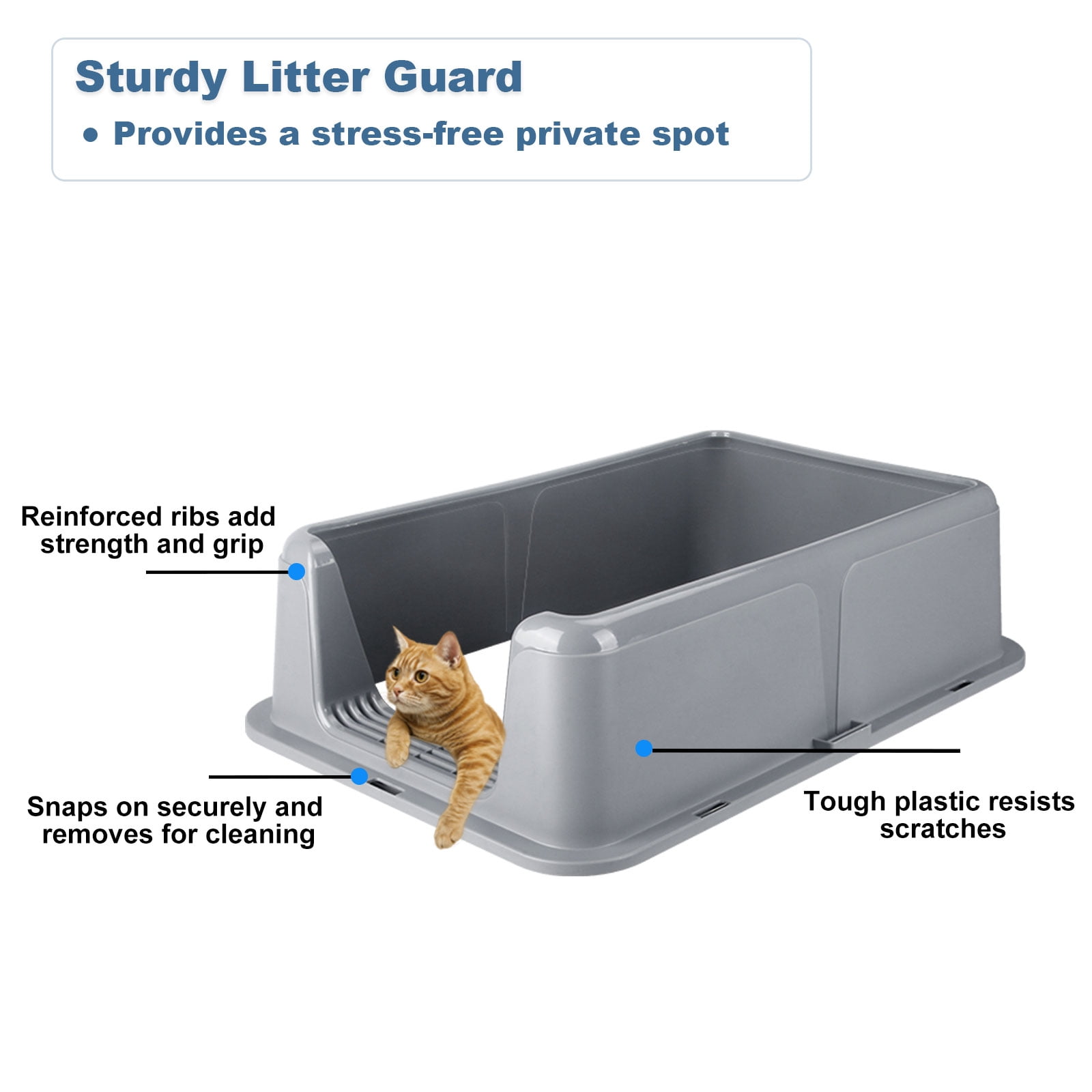 Gamexcel Extra Large 38L Stainless Steel Cat Litter Box Metal Litter Pan with Scoop and Mat Set - Odor, Stain and Rust Resistant, Easy to Clean, Gray