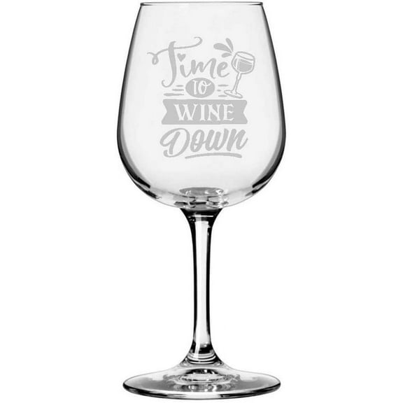 Wine Lover Funny Quote Themed Etched 12.75oz Libbey Wine Glass Time To Wine Down