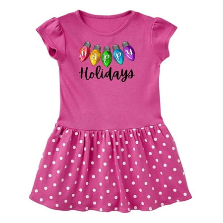 

Inktastic Happy Holidays Rainbow Christmas Lights Gift Toddler Girl Dress