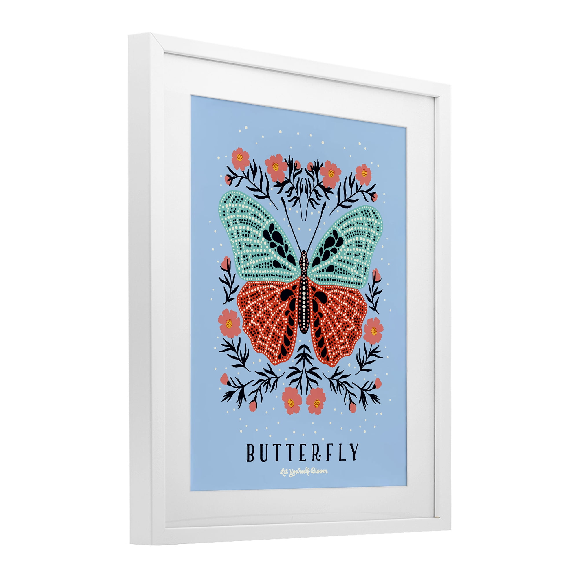 Stupell Industries Butterfly Symmetry on Blue White Framed Print Under Glass, design by Indira Prieto | IndySign