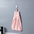 thumbnail image 2 of 1 Pcs Cute Hand Towels with Hanging Loop, Cartoon Animal Absorbent Hand Towels for Kitchen, Coral Fleece Plush Towel for Bathroom Bedroom（Pink）, 2 of 4