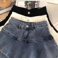 thumbnail image 6 of KAUOD Girls Denim Mini Skirt Ruffle 𝗧iered Layer Jean Skirts Stretchy Cute High Waist Zipper Skirts Y2K Dance Skirt, 6 of 9