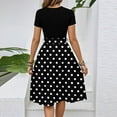 thumbnail image 4 of WTOBBY Women's Polka Dot Printed Belted Waist Short Sleeve Round Neck Casual Elegant Spring Dress,Black M, 4 of 4