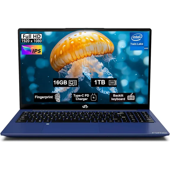 15.6" FHD IPS 2025 Business Laptop Computer Windows 11 16GB RAM 1TB SSD,4 Cores 13th Gen Intel N150(Up to 3.6GHz) 65W Type C Fingerprint Numpad Backlit Keyboard WiFi 6