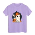 thumbnail image 4 of larppty Halloween Ghost Retro Girl Kids T-Shirt Graphic Tshirt Little Kids Fall Short Sleeve Tee Tops (Purple,5-6 Years), 4 of 6