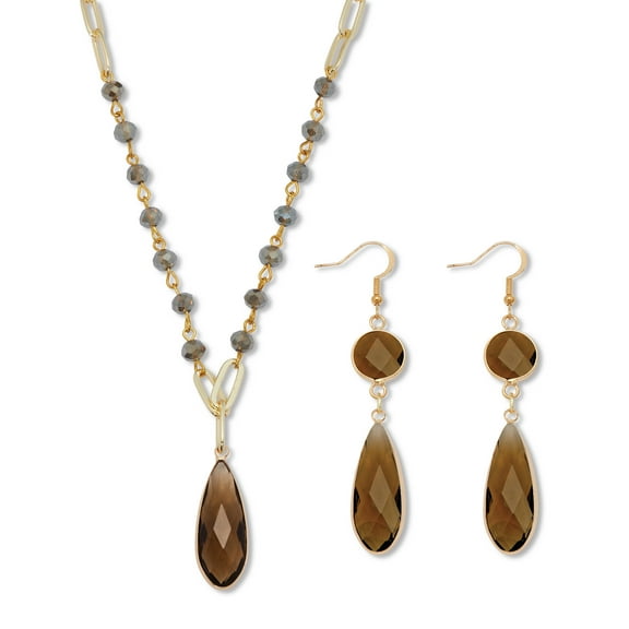Smoky Crystal Goldtone Vintage-Inspired Necklace and Earring Set