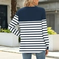 thumbnail image 4 of YueHuiYing Women's Navy Polka Dot Patchwork Striped T-Shirt - Round Neck Long Sleeve Loose-Fit Slimming Casual Top, 4 of 6