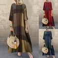 thumbnail image 6 of Womens Fashion Retro Long Dress Casual Short Sleeve Plaid Print Loose Dress, 6 of 6