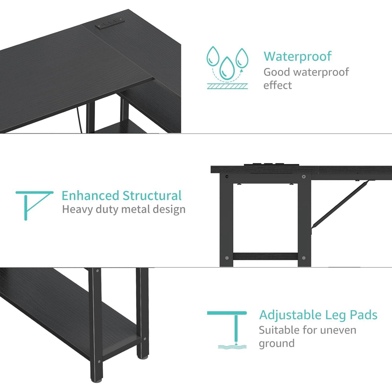 JEZWX 47 Inch L-Shaped Computer Desk with Power Outlet and Storage Shelves, Corner Desk for Home Office Bedroom, Study Writing PC Desk, Black