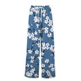 thumbnail image 5 of TRUBKH boho pants for women High Waist Wide Leg Pants Floral Solid Long Palazzo Pants Summer Print Boho Palazzo Pants High Waist Trousers With Pockets womens pajama pants plus size pants Sky Blue M, 5 of 6
