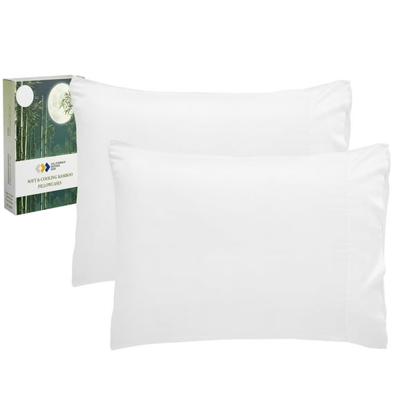 California Design Den - Silky Soft Rayon From Bamboo Cases Standard Size, Set Of 2 For Smooth Hair & Skin, Fits Standard & Queen Pillows, Bright White Pillow Covers
