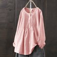 thumbnail image 2 of Womens Shirts Tshirts Long Sleeve Womens Workout Tops Fall Solid Fold Crewneck Button Blouses Casual Pink 5XL, 2 of 4