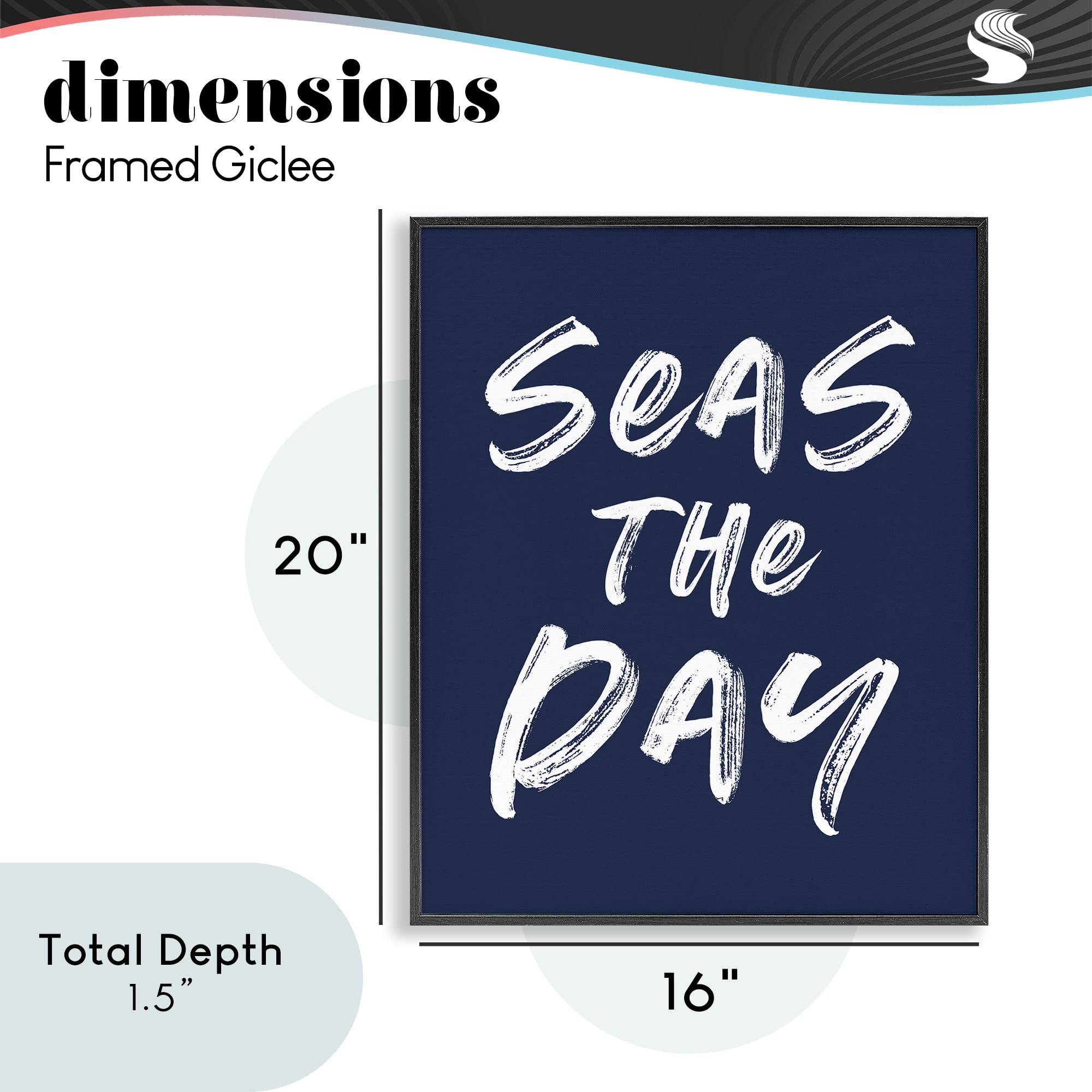 Seas The Day Sentiment Black Framed Giclee Art, design by Lettered and Lined