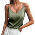 thumbnail image 2 of Huanglei Womens's Basic vest Spaghetti Strap V Neck Relaxed Fit Satin Going Out Basic Camisole (Green, Large), 2 of 6
