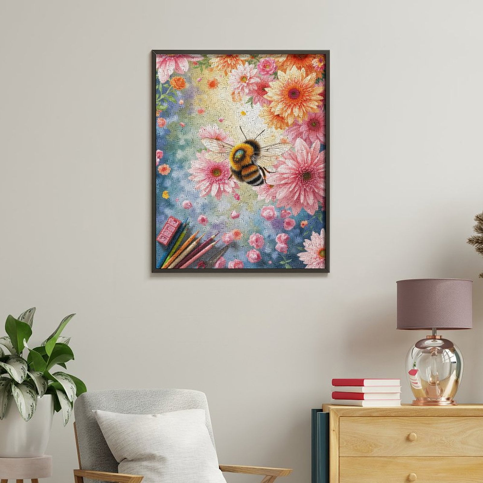 Paint By Numbers Kit for Adults Beginner - DIY Bumblebee Flowers Art Stationery Canvas Painting Kits for Adults, Frameless Paint By Number for Adults for Home Wall Decor 16x20 Inch