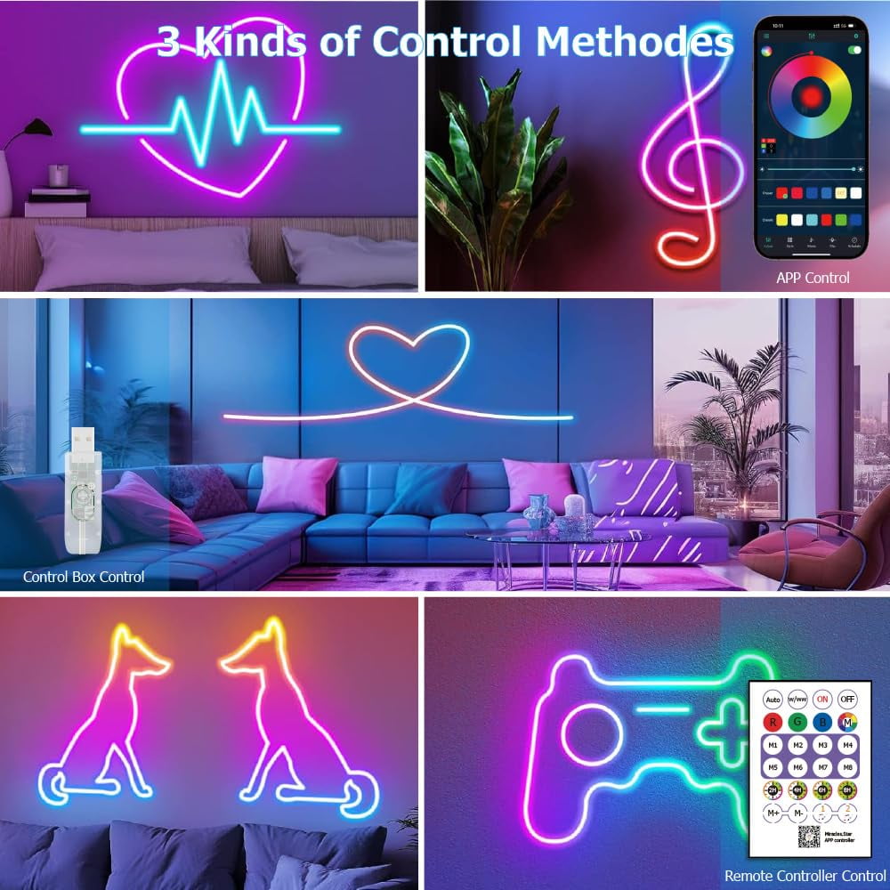 LED Neon Rope Lights, 9.8FT RGB Led Strip Lights App Control, DIY Design, Music Sync, IR Remote, Outdoor IP67 Waterproof, Dimmable Neon Strip for Living Room, Bedroom, Holiday Decoration