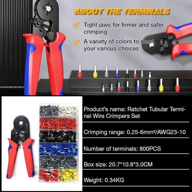 Ferrule Crimping Tool Kit - 1200pcs Wire Ferrules & Ratchet Crimper For AWG 23-7, Electrical Terminal Connectors