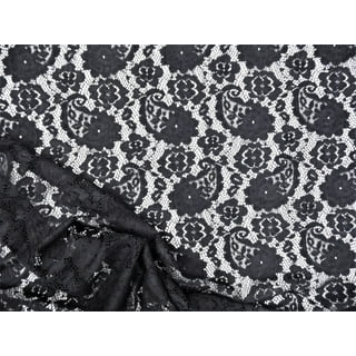 Black Paisley Lace Pattern on White Printed Spandex Fabric | Blue Moon Fabrics