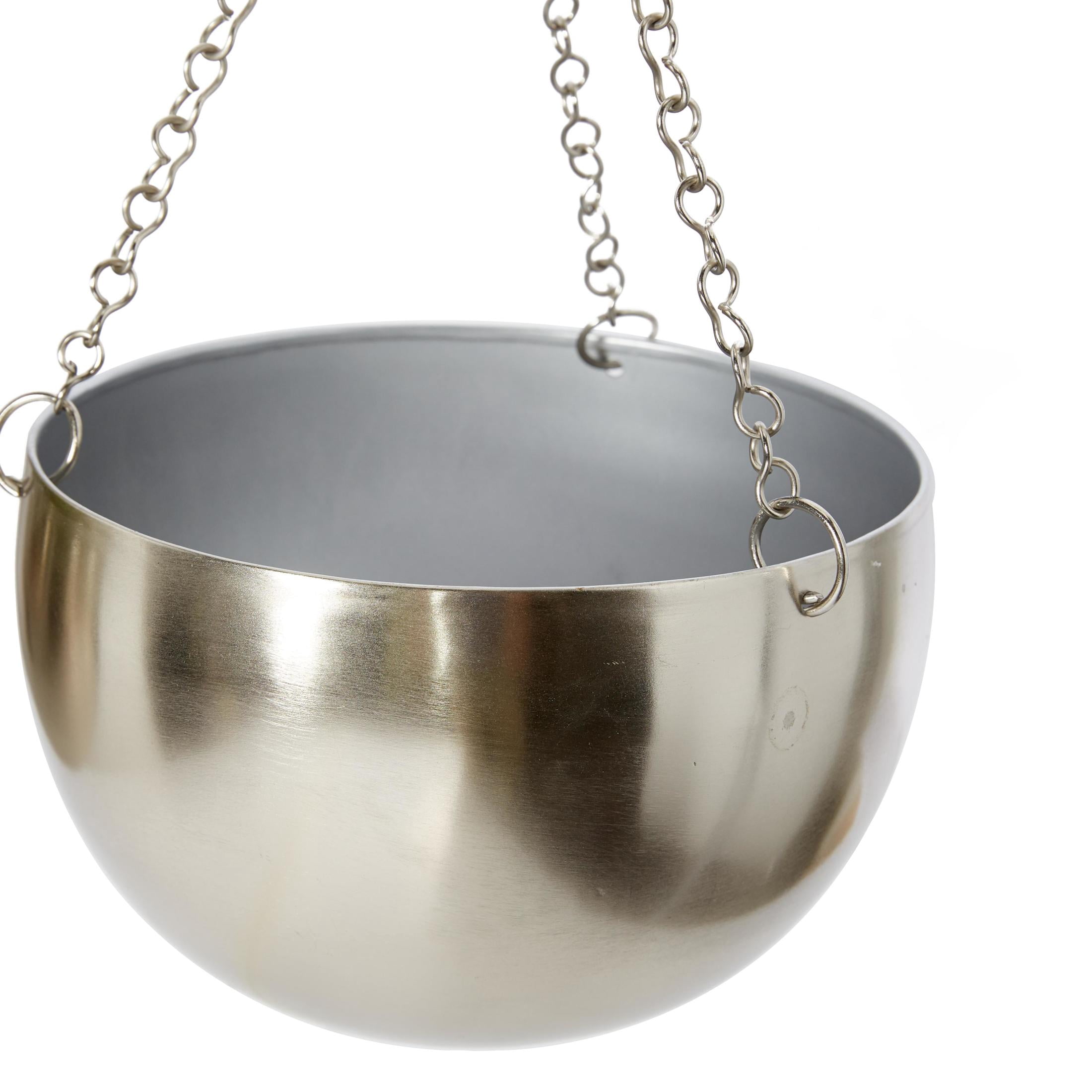 DecMode 5", 6"H Round Silver Metal Hanging Dome Wall Planter with Chain (2 Count)