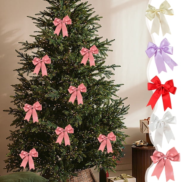 Xihbxyly Lazo de Cinta Navideño, Poliéster Satinado, Elegante Diseño En Capas, Perfecto para Decorar Árboles, Envolver Regalos y Decorar Fiestas. Tamaño: 13 X 12 Cm. Juego de 10 Unidades.