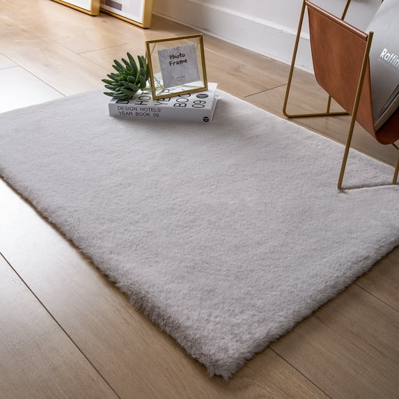 Soft Fluffy Faux Rabbit Fur Area Rugs, Indoor Decor Mat, 2 x 3 Feet, Rectangle Grey, 1 Pack