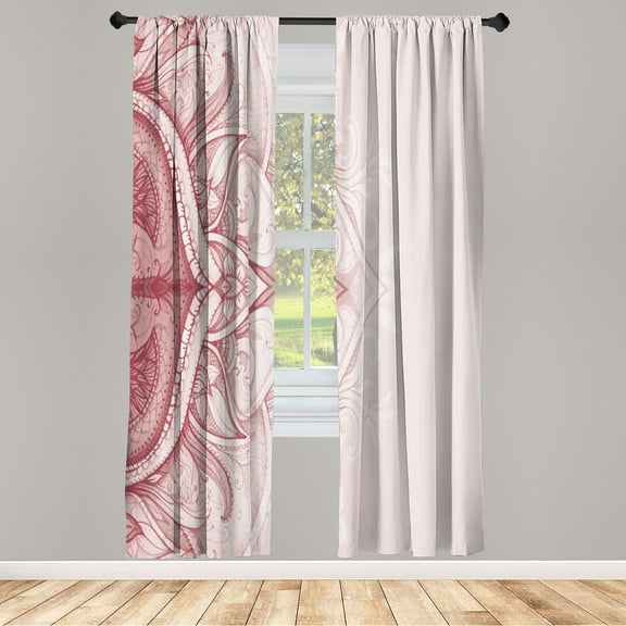 Ambesonne Mandala Curtains, Traditional Lace Floral Art, Pair of 28"x84", Pale Ruby