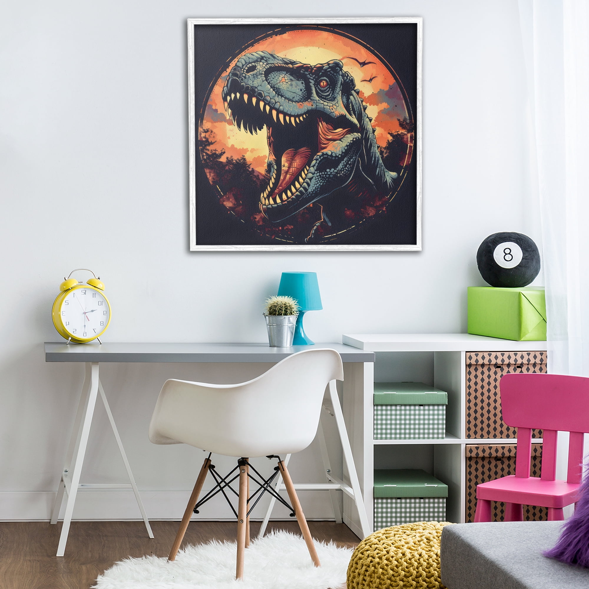 Stupell Industries Ancient Dino Roaring at Sunset White Framed Giclee Art, design by Creative Studio