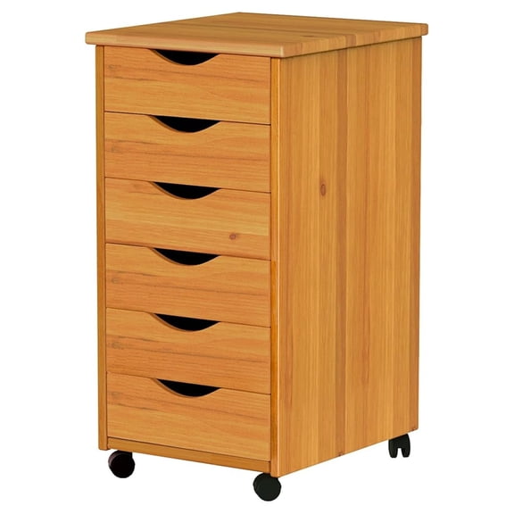 Jela Solid Wood 6 Drawer Roll Cart in Med Pine - Modern/Contemporary