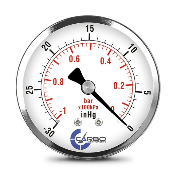 CARBO Instruments 2- 1/2" Pressure Gauge, Chrome Plated Steel Case, Dry, Vacuum -30 Hg/0, Back Mount 1/4" NPT