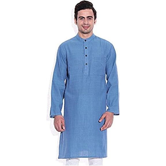 Royal Men's Cotton Blend Straigh Kurta Blue