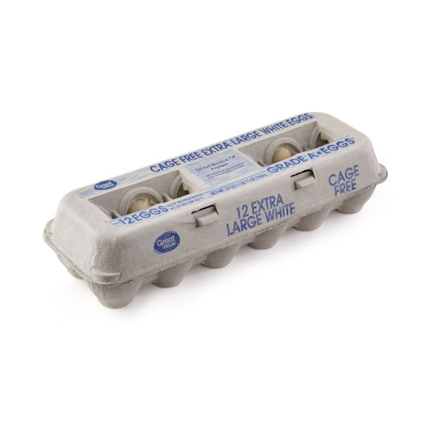 Great Value Cage Free White Grade Extra Large Eggs, 12 Count