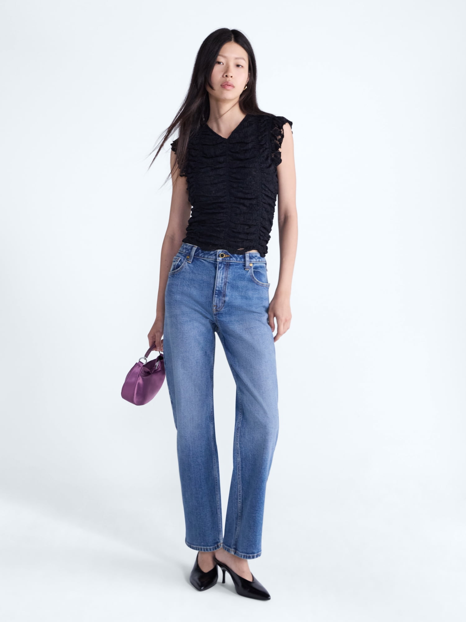 Scoop Women’s Shirred Lace Top, Sizes XS-XXL