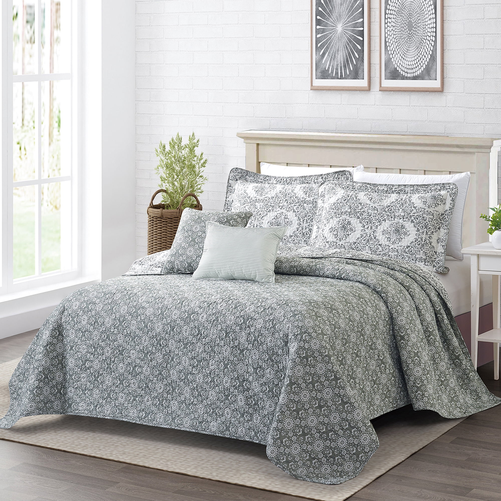 Home Soft Things 5 Piece Printed Microfiber Quilts Bedspread Set - Legacy - King (102" x 90")