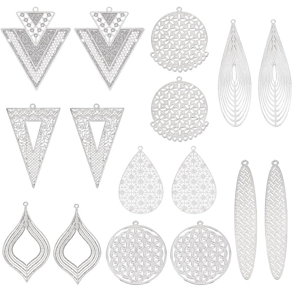32Pcs 8 Styles Bohemian Style Charms Metal Charms Filigree Pendants Mixed Shapes Triangle Round Teardrop Charms Metal Pendants Charms for DIY Earring Necklace Jewelry Making
