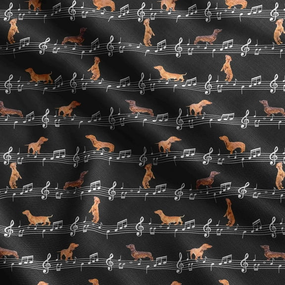 Soimoi Dog Print, Silk Fabric, Decor Sewing Fabric by The Yard 42 Inch Wide,Decorative Fabric for Shirts Suits Ties, Black