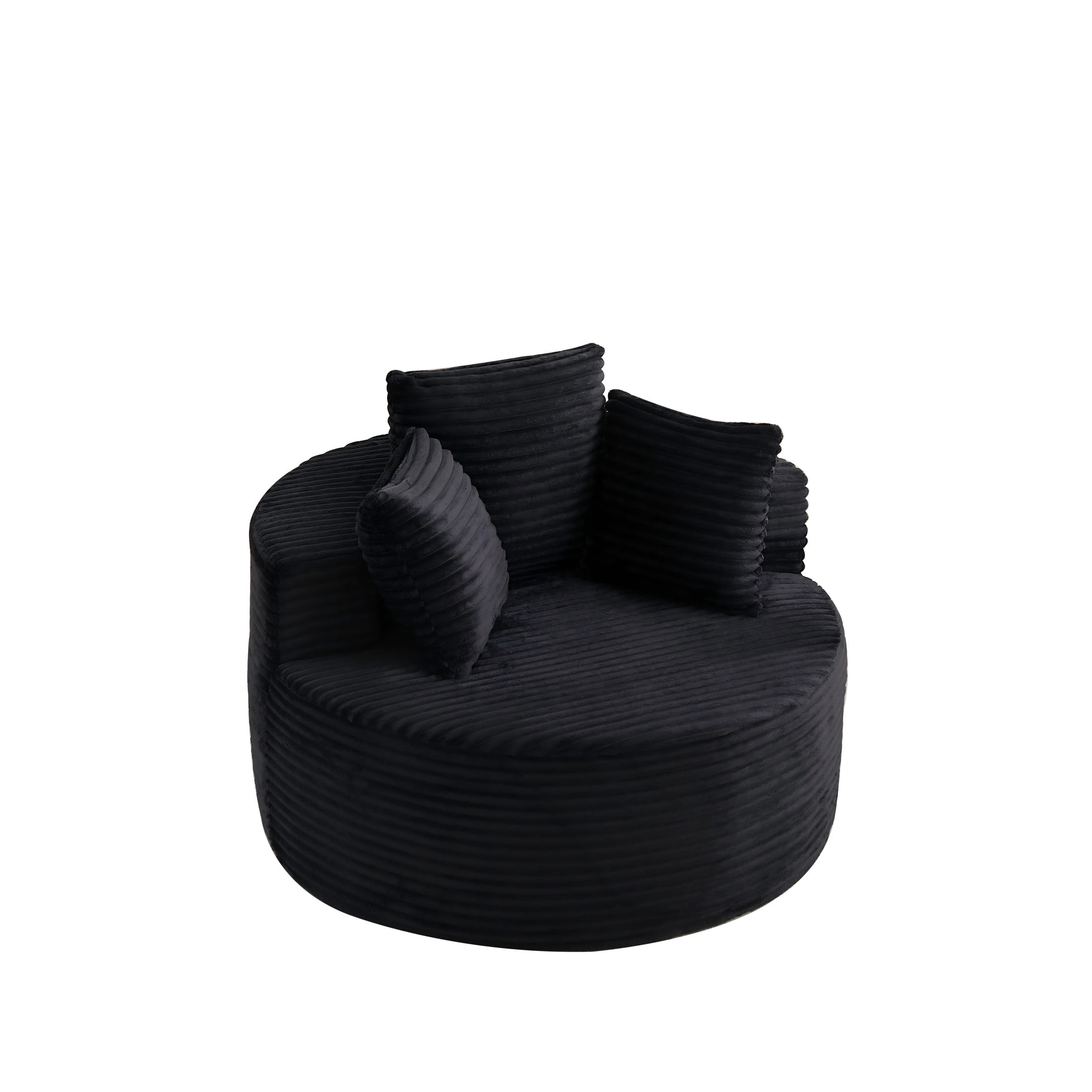 Aukfa 43" Oversized Round Chair with 3 Pillows, Corduroy Cloud Lounge Sofa Chair for Living Room/Bedroom, Black