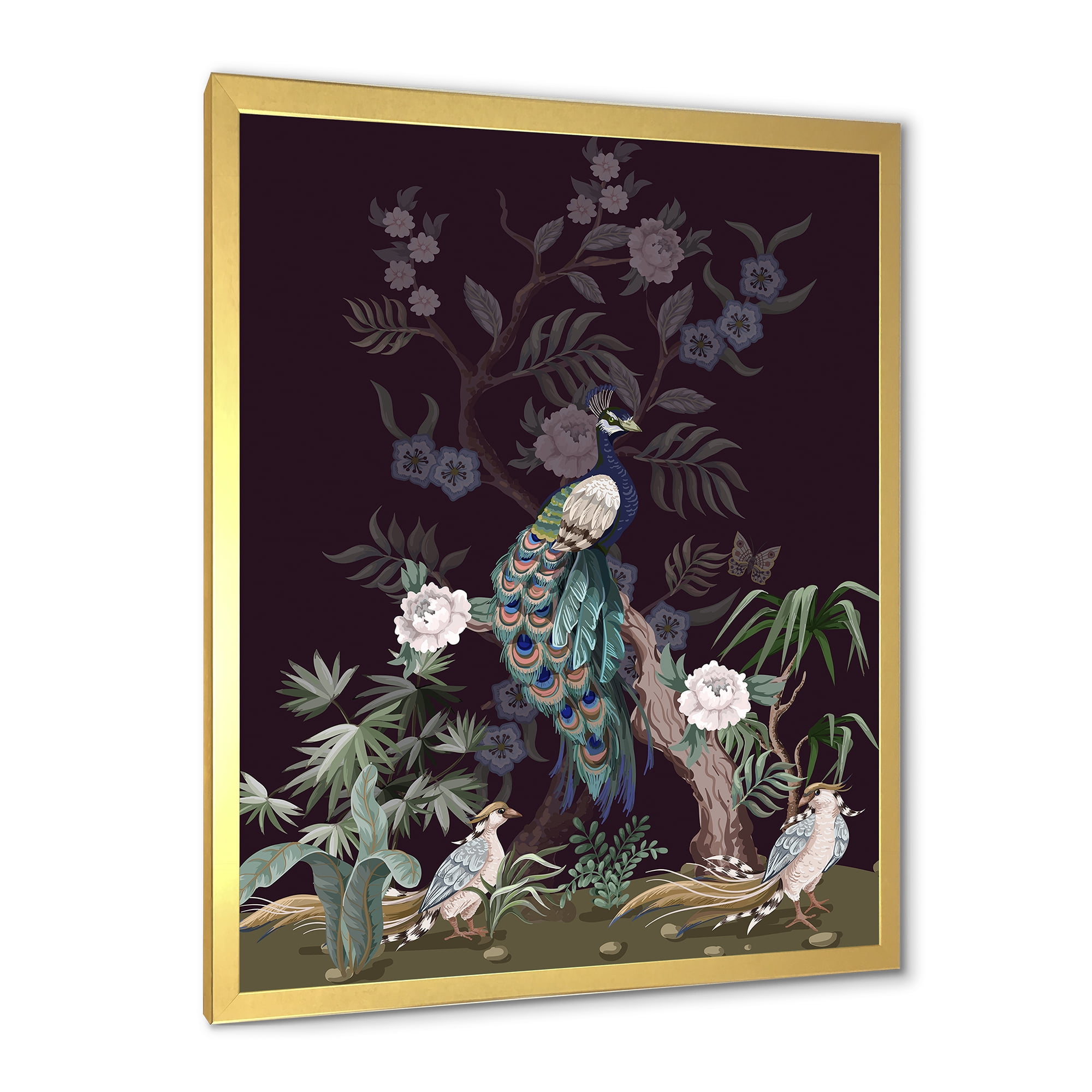 Designart 'Chinoiserie With Peonies and Birds V' Traditional Framed Art Print