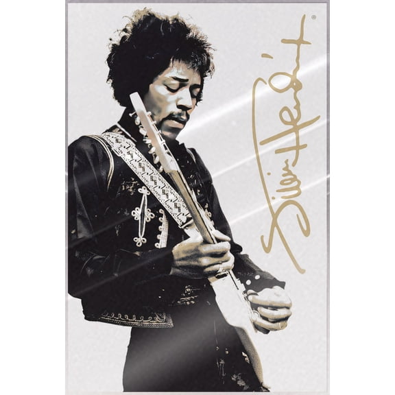 Jimi Hendrix - Music Poster (Playing Guitar - Signature) (Size: 24" x 36") (Laminated Poster)