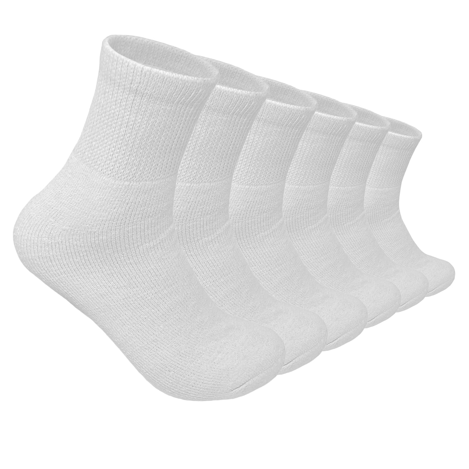 Glory Max 6 Pairs Men's Women's Diabetic Circulatory Ankle Quarter White Cotton Socks Size 13-15