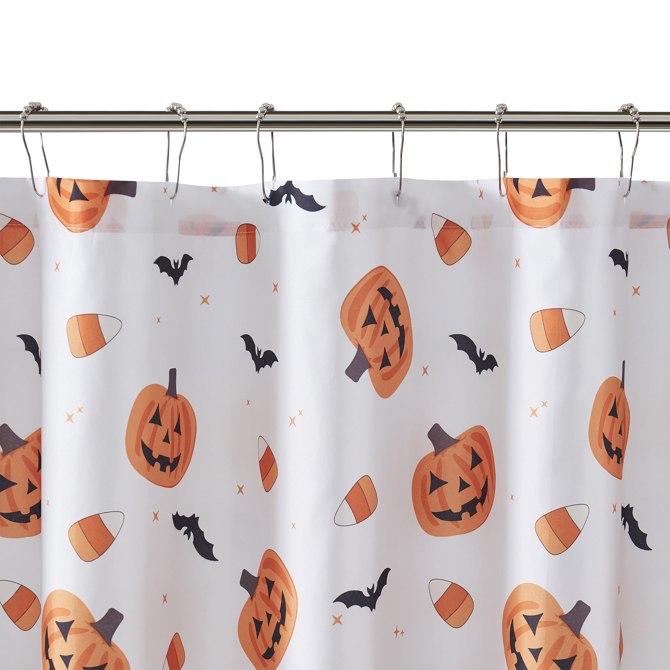 Way to Celebrate! White/Orange Jack O'Lantern Shower Curtain, 72" x 72