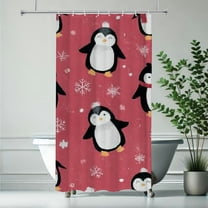 RKSupls Christmas Shower Curtain, Penguin Signs Curtain with Hooks for Home Bathroom Decor Washable Curtains, 36x72 in