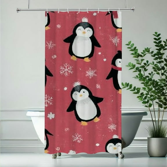 RKSupls Christmas Shower Curtain, Penguin Signs Curtain with Hooks for Home Bathroom Decor Washable Curtains, 36x72 in
