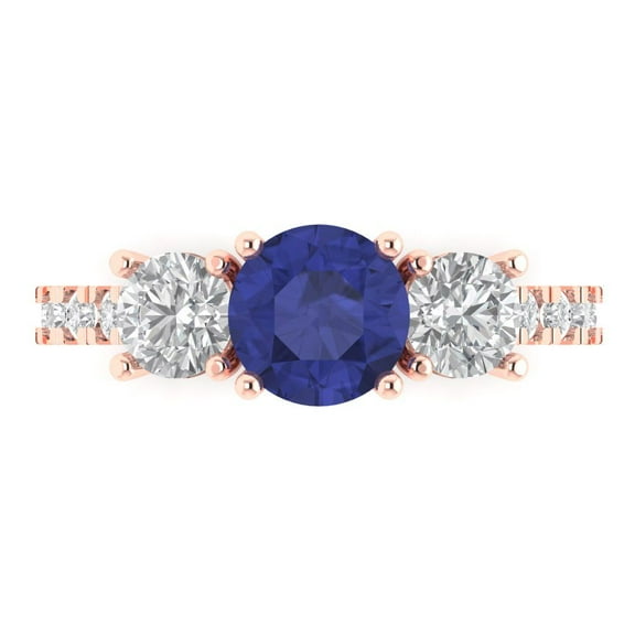 Clara Pucci 14K Rose Gold 1.97ct Tanzanite Three-Stone Ring for Women
