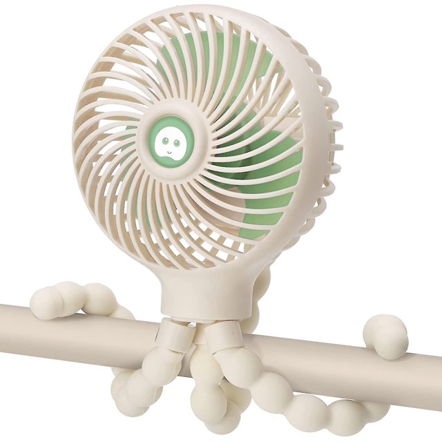 Ventilador para cochecito, ventilador de escritorio, ventilador USB, ventilador portátil recargable, funciona con pilas y ventilador personal ajustable de rotación de 360° (blanco) kaili Sencillez