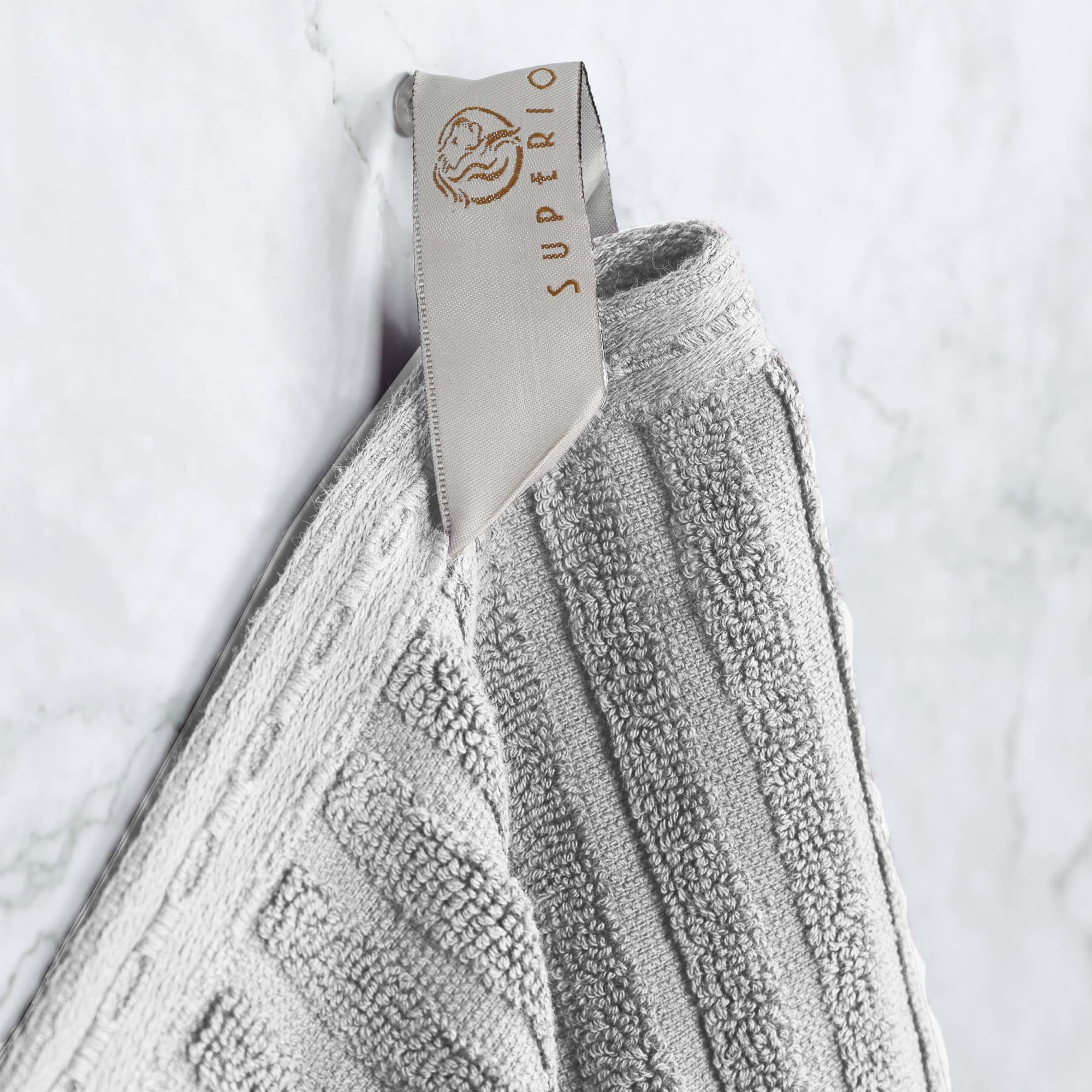 Cotton Highly Absorbent 12-Piece Solid and Checkered Border Towel Set, Silver, by Superior