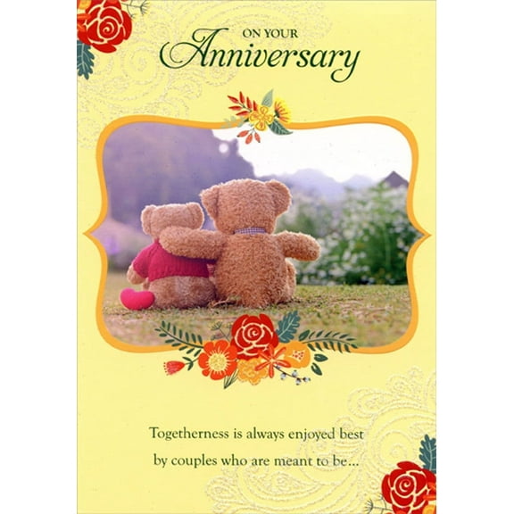 Designer Greetings Two Teddy Bears: Arm on Shoulder Anniversary Congratulations Card for Couple